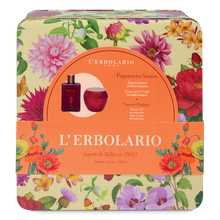 Carica l'immagine nel visualizzatore di Gallery, Elegante scatola in latta de l'Erbolario con Profumo Papavero e Crema per il Corpo