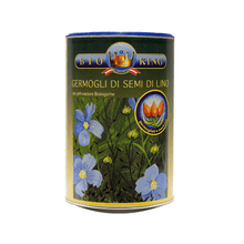 Carica l'immagine nel visualizzatore di Gallery, Farina di Germogli di Semi di Lino BioKing Bio sono un gustoso alimento in farina che fornisce una combinazione equilibrata di acidi grassi essenziali Omega3, fibre, proteine, mucillagini e lignani. Barattolo a 450 grammi certificato biologico