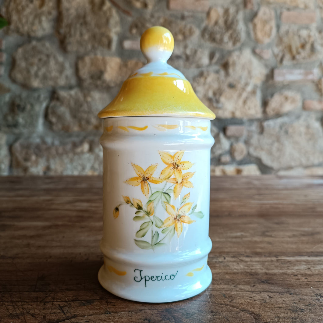 Vaso barattolo in terracotta dipinta a mano con tappo - decorazione Iperico