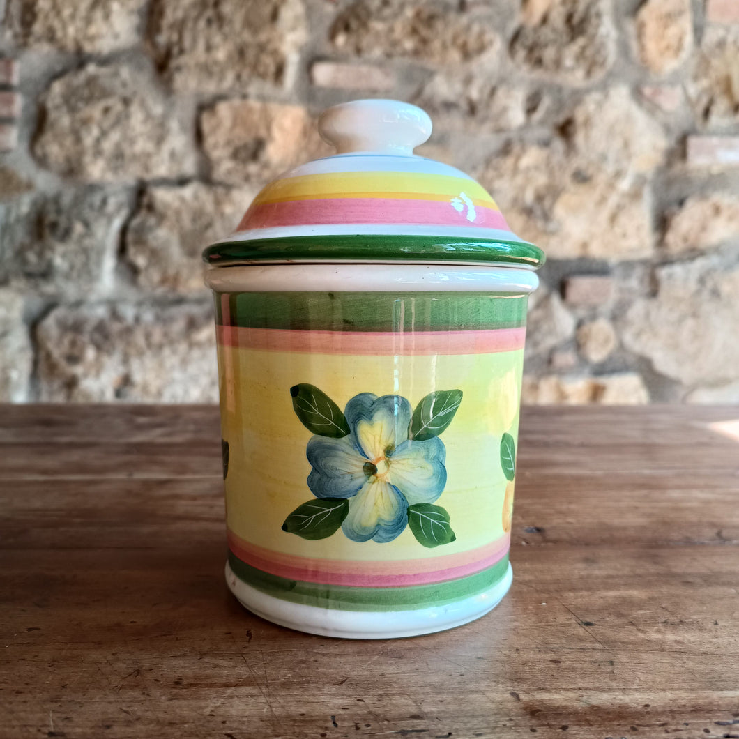 Vaso barattolo in terracotta dipinta a mano con tappo - decorazione Primule