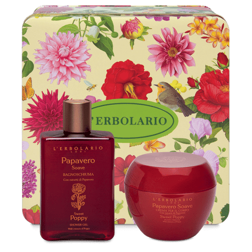 Elegante scatola in latta de l'Erbolario con Profumo Papavero e Crema per il Corpo