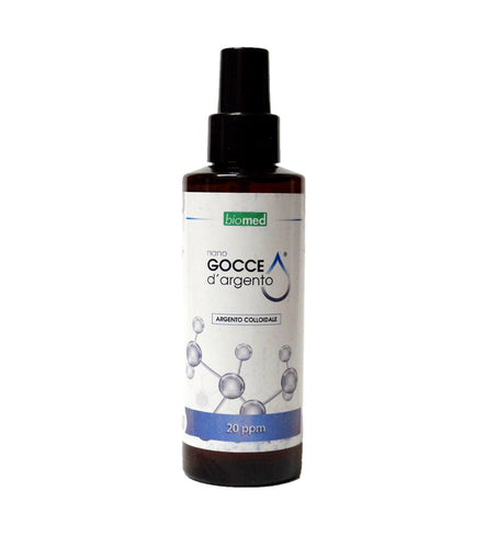 Argento colloidale a 25 ppm con erogatore spray biomed da 150ml. Flacone scuro in pet farmaceutico