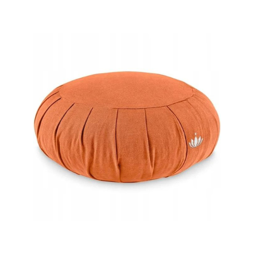 Cuscino rotondo in Kapok con loto ricamato colore arancio per meditazione e yoga