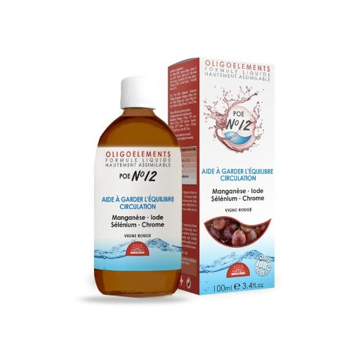 POE N12 Bioligo è un complesso di oligoelementi ionizzati di iodio, magnesio, potassio, selenio, cromo arricchiti con Vite rossa. E' un integratore naturale in gocce che si assume puro nella misura di 5ml al giorno. Indicato per migliorare il microcircolo, rinforzare vene e capillari, migliorare la circolazione sanguigna. Ad effetto antiossidante e anti radicali liberi